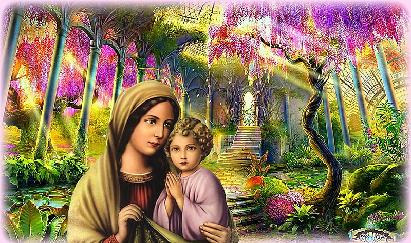 Entrance to paradise, christ, jesus, virgin, mary, mother, baby, HD wallpaper