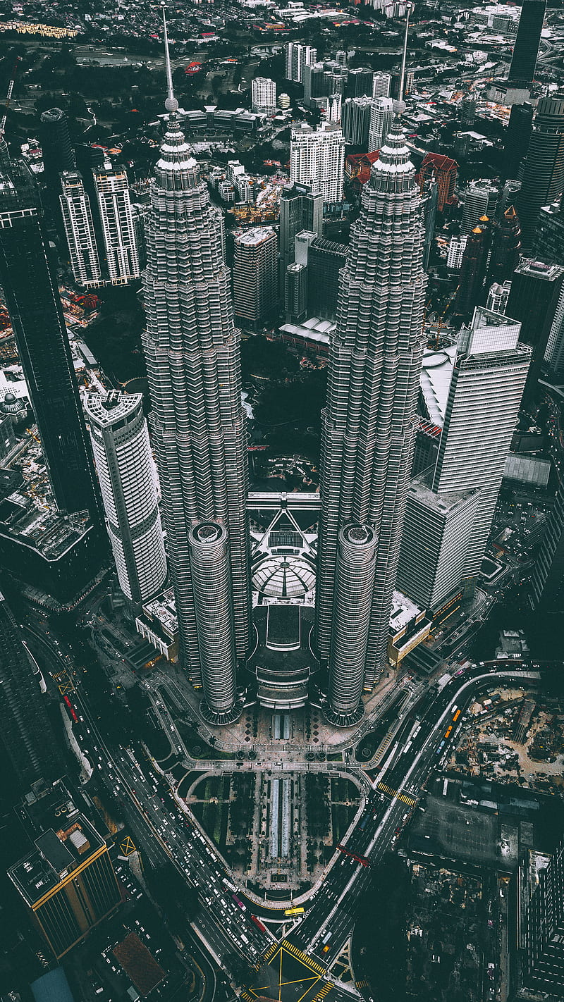 aerial graph of Petronas Twin Tower, Malaysia, HD phone wallpaper