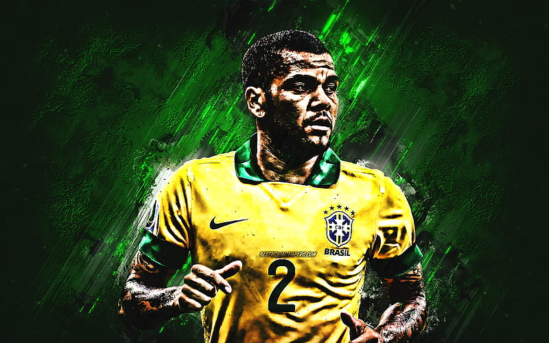 Dani Alves, green stone, Brazil National Team, Daniel Alves da Silva, football, grunge, soccer, Brazilian football team, HD wallpaper