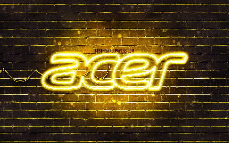Acer yellow logo yellow brickwall, Acer logo, brands, Acer neon logo, Acer, HD wallpaper
