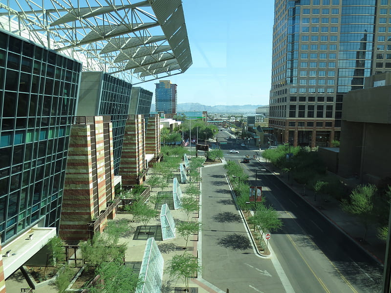 skyway between Phoenix convention centers, architecture, outside, desert, Buildings, buldings, HD wallpaper