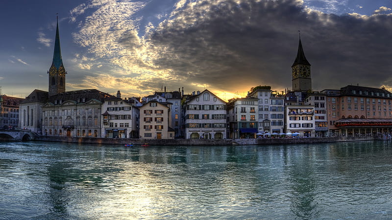 Zurich Switzerland At Dusk Windows 10 Preview, HD wallpaper