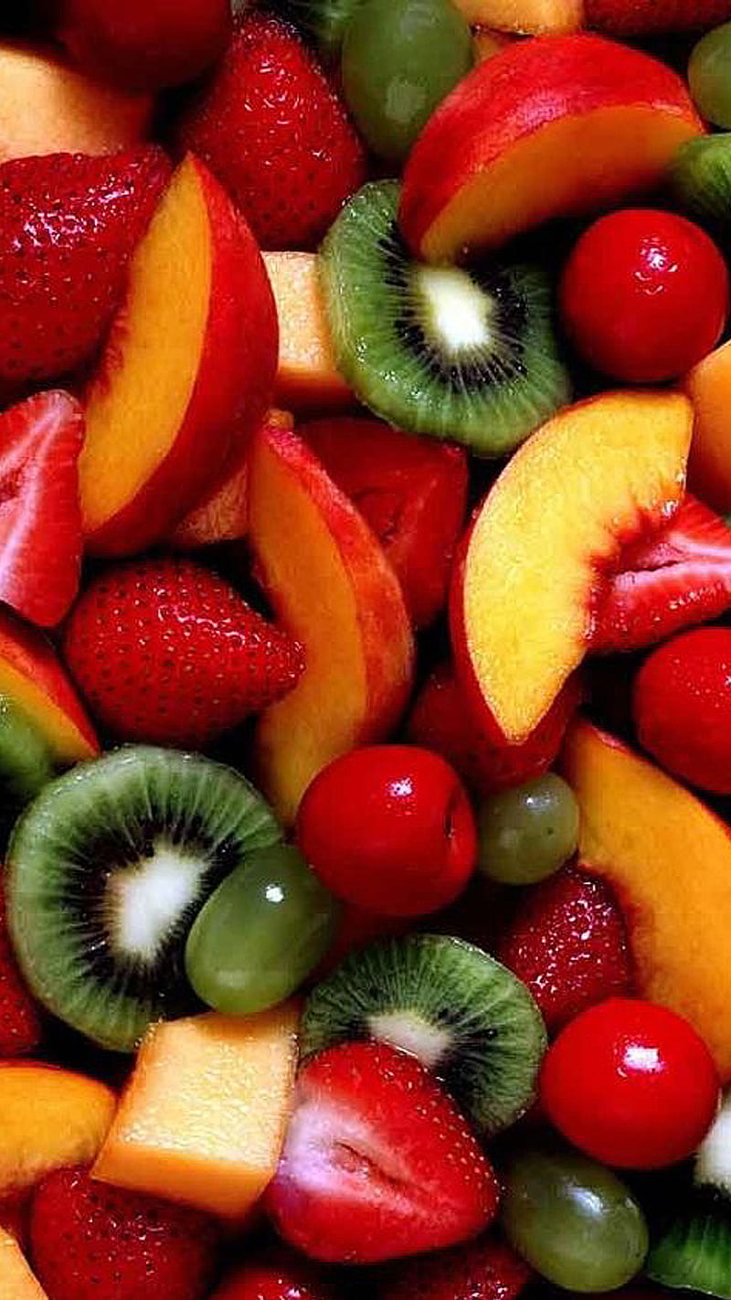 Fruits, food, green, red, strawberry, yellow, HD phone wallpaper