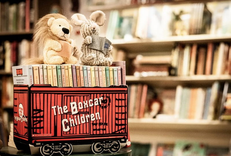 *Vintage childrens books*, rabbit, books, book, box, bookcase, childrens, lion, childrens toys, library, vintage, HD wallpaper