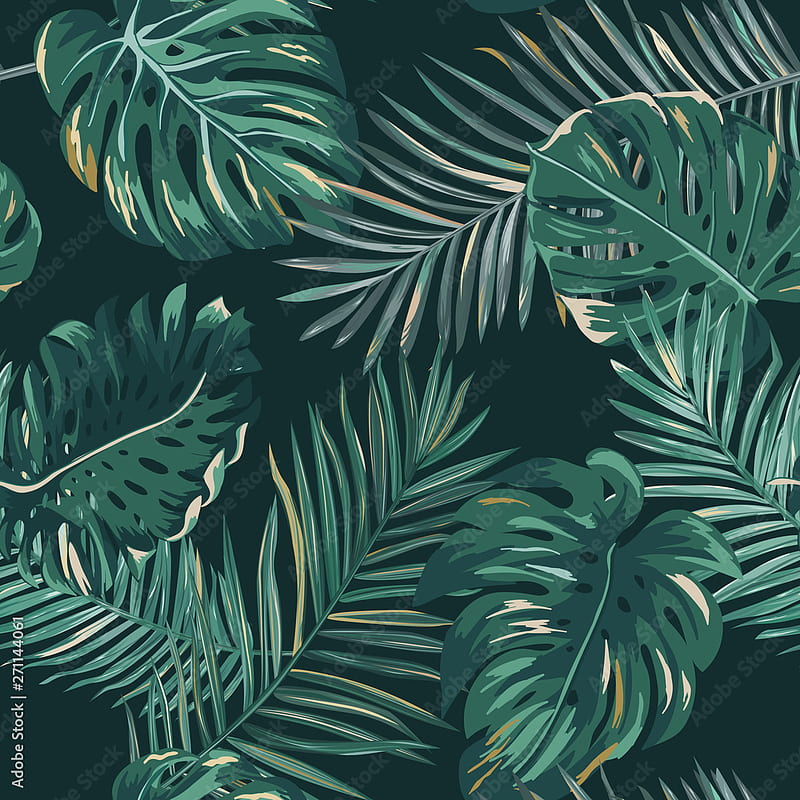 Retro dark palm leaves background pattern, tropical jungle illustration texture in vector for , print, brochure, design Stock Vector. Adobe Stock, HD phone wallpaper