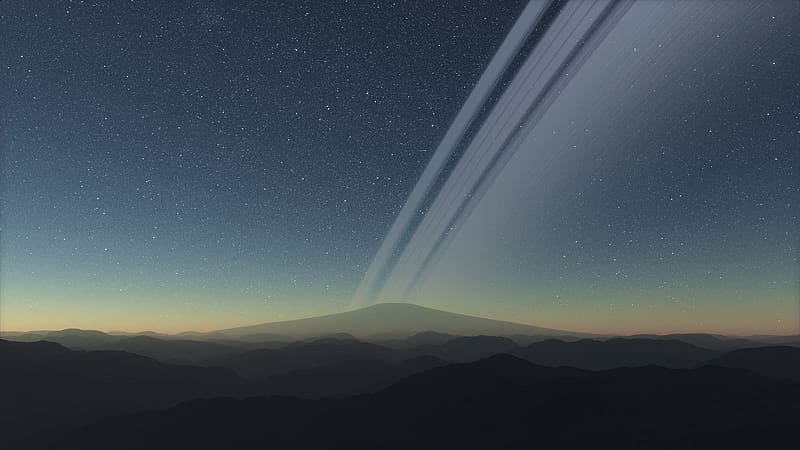 Landscape, Stars, Mountain, Space, Sci Fi, Planetary Ring, HD wallpaper