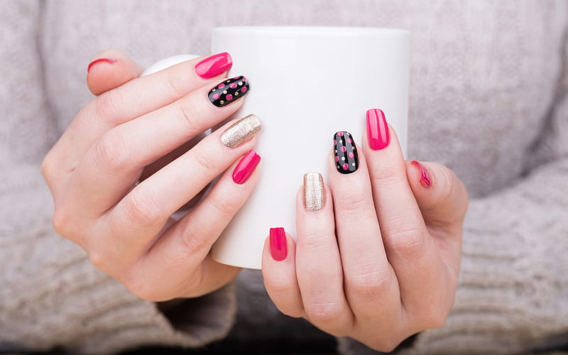 white cup in hands, female hands, mood concepts, white cup, manicure concept, coffee concepts, HD wallpaper