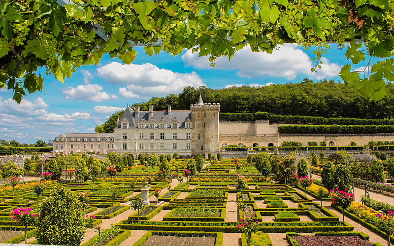 Villandry Castle, garden, spring, pastel, old castle, France, Chateau de Villandry, HD wallpaper