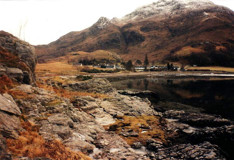 The Last Best Place, rocks, hamlet, rugged, loch, mountains, scottish highlands, HD wallpaper