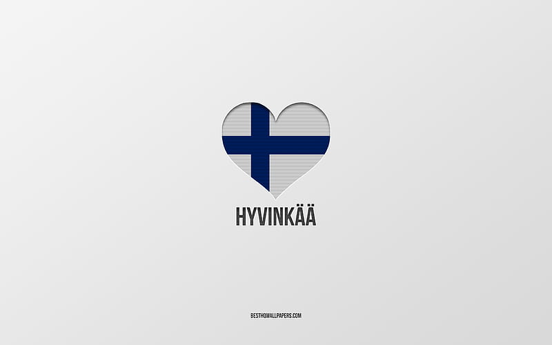 I Love Hyvinkaa, Finnish cities, gray background, Hyvinkaa, Finland, Finnish flag heart, favorite cities, Love Hyvinkaa, HD wallpaper