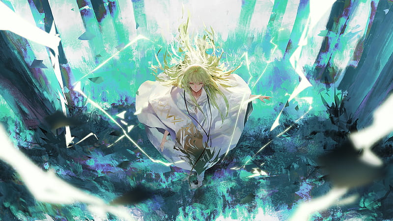 enkidu, fate grand order, cape, green hair, artwork, Anime, HD wallpaper