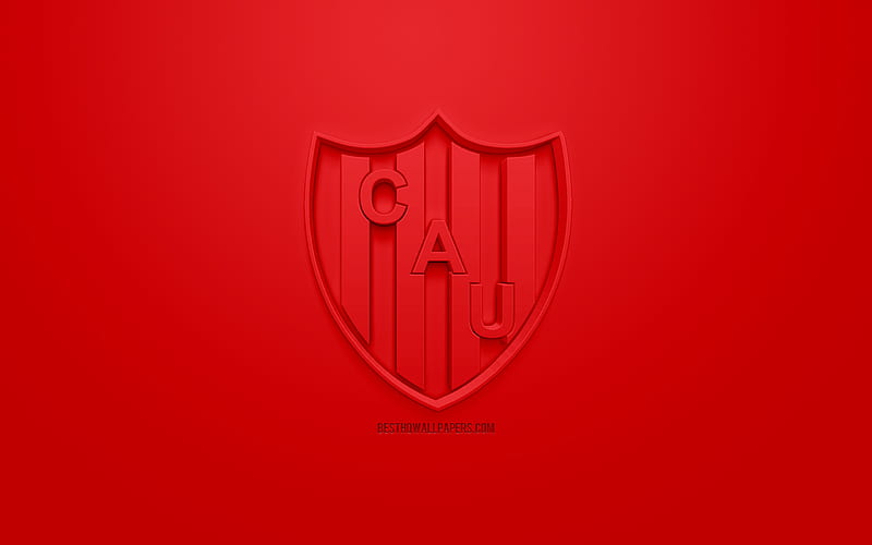 Union de Santa Fe, creative 3D logo, red background, 3d emblem, Argentinean football club, Superliga Argentina, Santa Fe, Argentina, 3d art, Primera Division, football, First Division, stylish 3d logo, HD wallpaper