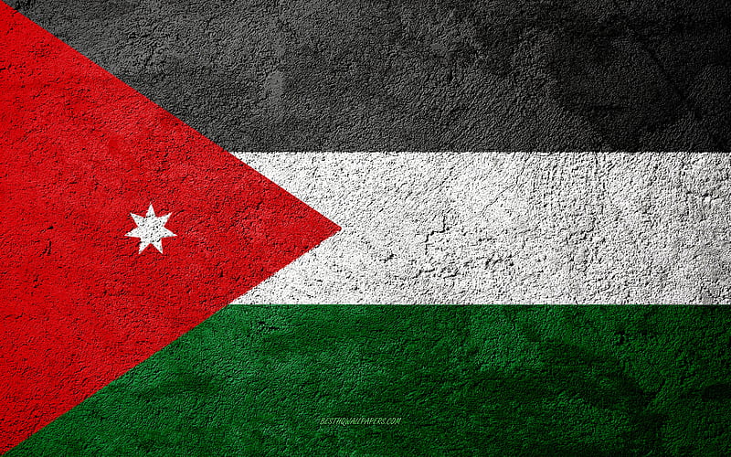 Flag of Jordan, concrete texture, stone background, Jordan flag, Asia, Jordan, flags on stone, HD wallpaper