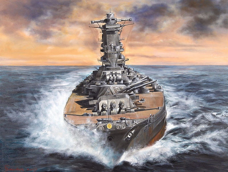 IJN YAMATO, yamato, ww2, ijn, battleship, sea, HD wallpaper