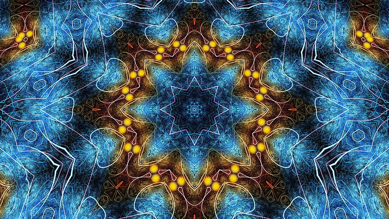 Abstract, Kaleidoscope, Blue, Symmetry, HD wallpaper