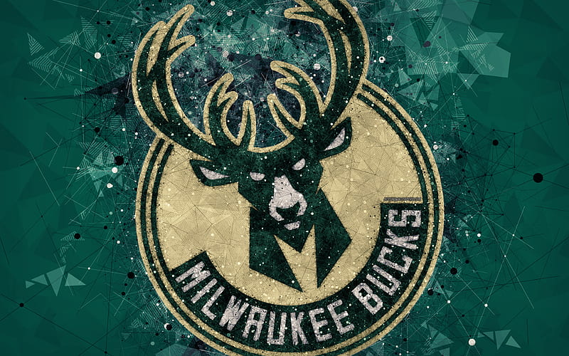 Milwaukee Bucks creative logo, American Basketball Club, emblem, geometric art, NBA, green abstract background, Milwaukee, Wisconsin, USA, basketball, National Basketball Association, HD wallpaper