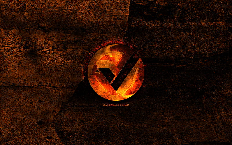 Vertcoin fiery logo, orange stone background, creative, Vertcoin logo, cryptocurrency, Vertcoin, HD wallpaper