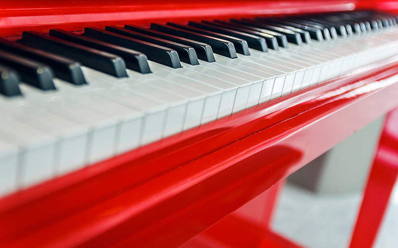 red grand piano, piano keys, piano playing, piano background, musical instruments, piano, HD wallpaper
