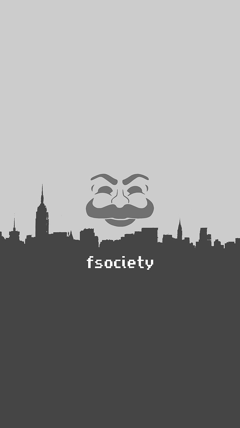 F Society Two Tone, dark, f society, flat, gray, gris, hacker, minimal, mr robot, HD phone wallpaper