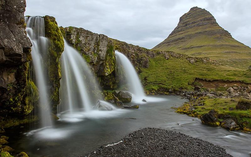 Kirkjufell, Iceland, mountain, waterfall, nature, iceland, HD wallpaper