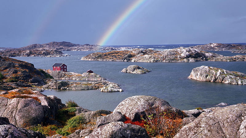 Rainbow Over Swedish Islands Rainbow, HD wallpaper