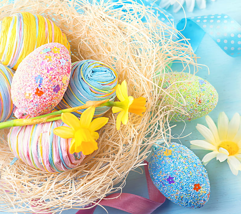 Easter, egg, flowers, spring, HD wallpaper