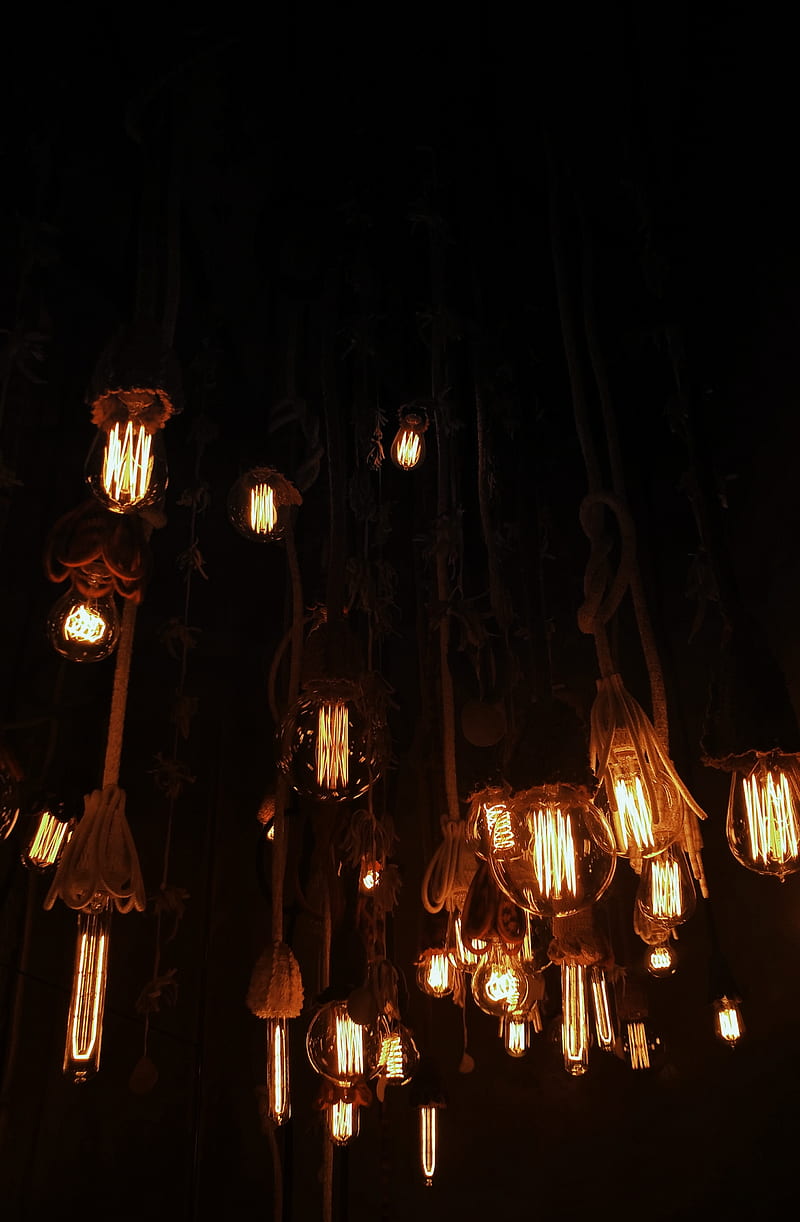 light bulbs, chandeliers, ropes, lighting, light, electricity, HD phone wallpaper