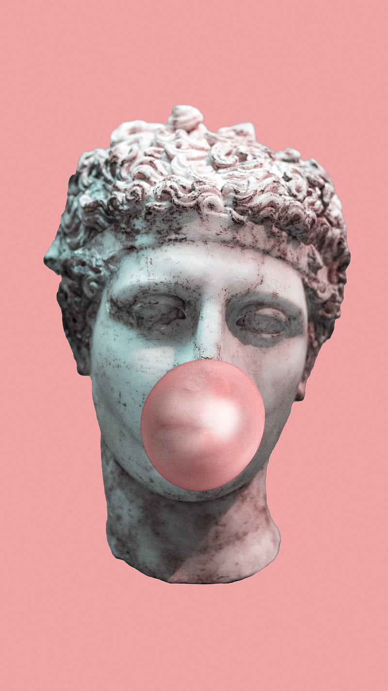 Pink Bubble Gum, bubble gum, bubblegum, face, pink, pop art, popular, sculpture, statue, trending, trendy, HD phone wallpaper