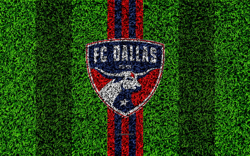 FC Dallas MLS, football lawn, logo, american soccer club, red blue lines, grass texture, Dallas, Texas, USA, Major League Soccer, football, HD wallpaper
