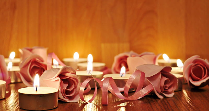 * Candles! *, peace, roses, flowers, beauty, candels, relaxation, pink, light, harmony, HD wallpaper