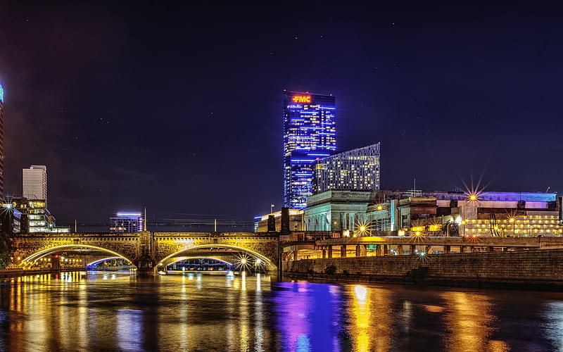 Philadelphia, night, bridge, skyscrapers, Philadelphia cityscape, Pennsylvania, USA, HD wallpaper