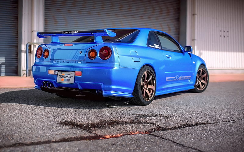 Nissan GT-R, R34, sports coupe, tuning, blue GT-R, Japanese cars, Nissan Skyline, HD wallpaper