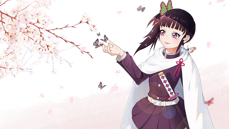 Demon Slayer Kanao Tsuyuri Enjoying With Butterflies Anime, HD wallpaper