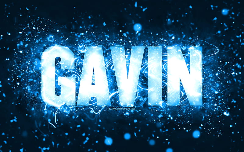 Happy Birtay Gavin blue neon lights, Gavin name, creative, Gavin Happy Birtay, Gavin Birtay, popular american male names, with Gavin name, Gavin, HD wallpaper