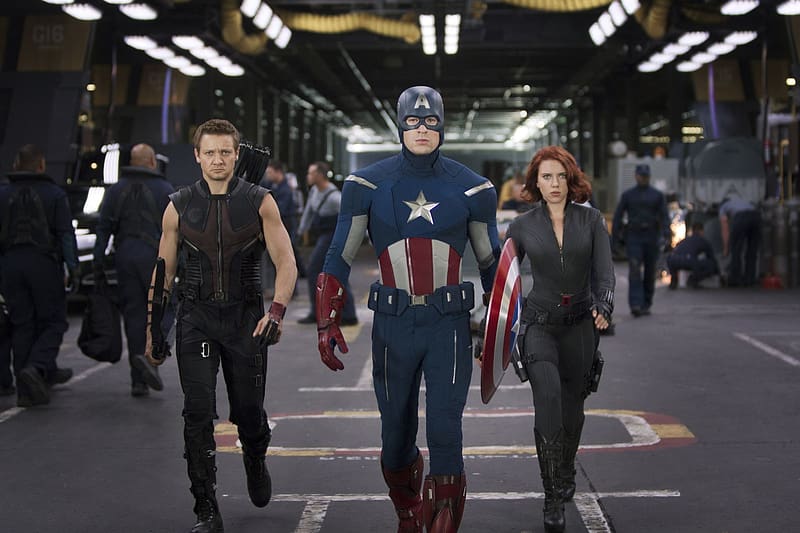 Scarlett Johansson, Captain America, Chris Evans, Movie, Black Widow, Hawkeye, The Avengers, Jeremy Renner, HD wallpaper
