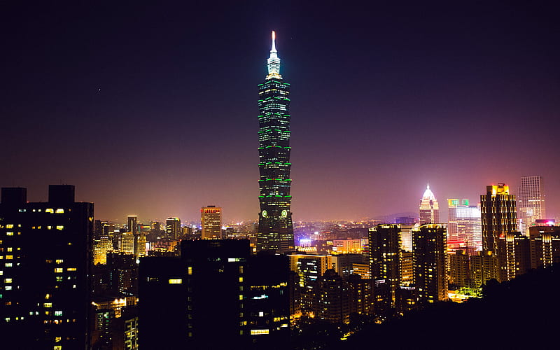 Taipei 101, Xinyi District, Taipei, nightscapes, Taiwan, skyscrapers, China, Asia, Taipei World Financial Center, HD wallpaper