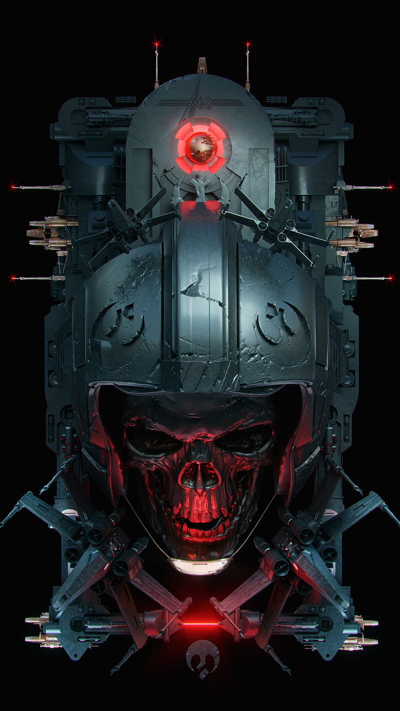 Rogue Red, Spizak, darkside, one, skull, star, theforce, wars, xwing, HD phone wallpaper