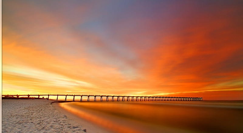 NAVARRE BEACH SUNRISE, beach, orange, ocean, yellow, sunrise, sky, HD wallpaper