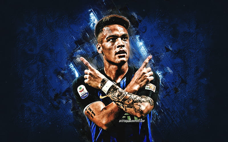 Lautaro Martinez, Inter Milan, Argentinean soccer player, portrait, FC Internazionale, Serie A, Italy, football, blue stone background, HD wallpaper