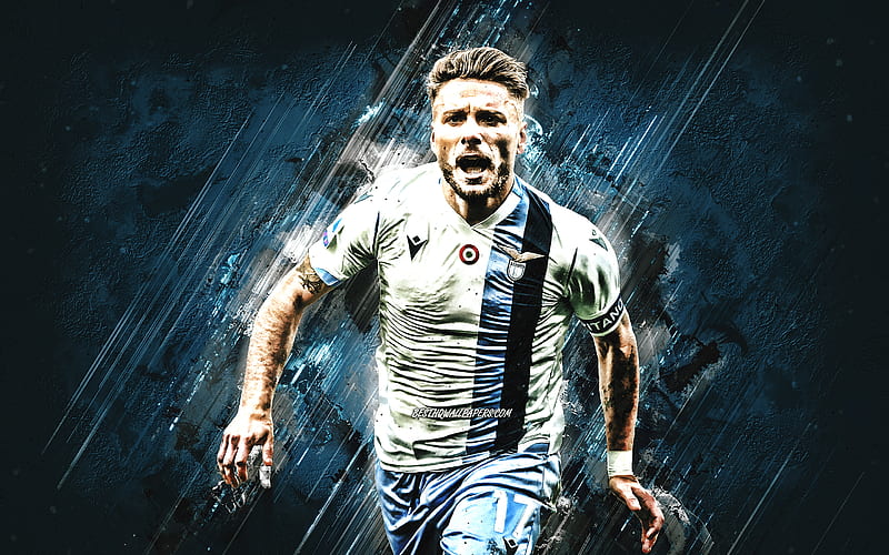 Ciro Immobile, Lazio, italian soccer player, portrait, blue stone background, Serie A, Italy, Lazio SS, football, HD wallpaper