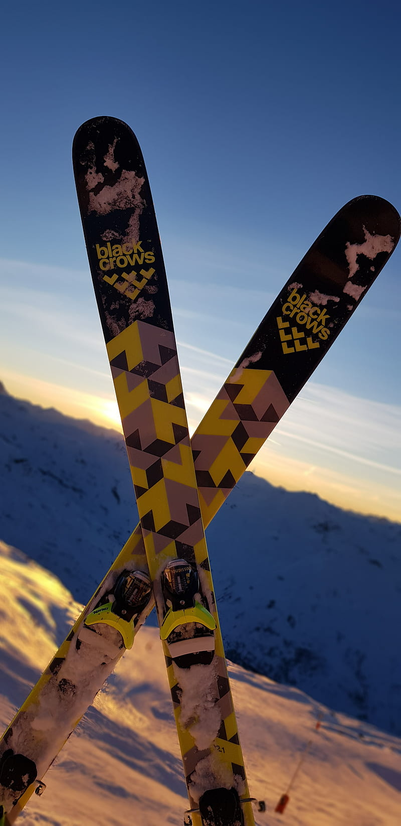 Sunset Skiing, alps, black crows, france, mountains, ski, snow, sun, winter, HD phone wallpaper