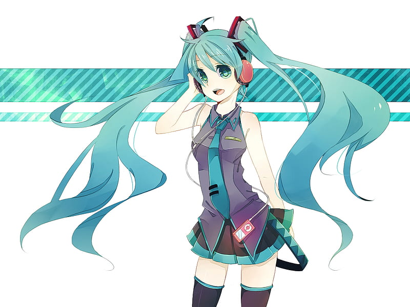 Hatsune Miku, vocaloid, headphones, twintails, sexy, cute, girl, blue ...