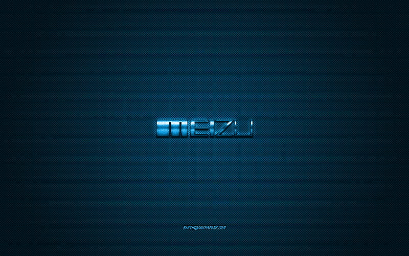 Meizu logo, blue shiny logo, Meizu metal emblem, for Meizu smartphones, blue carbon fiber texture, Meizu, brands, creative art, HD wallpaper