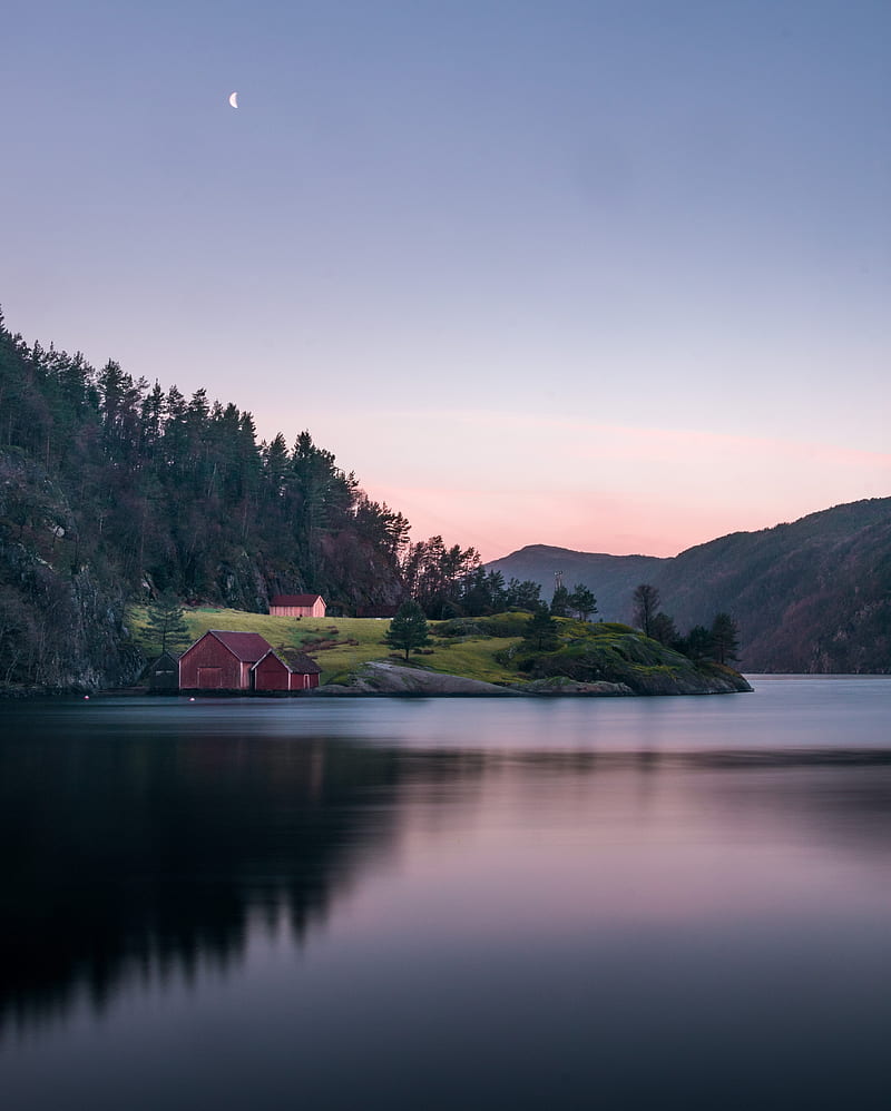 lake, house, silence, nature, HD phone wallpaper