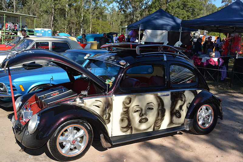 Volkswagen airbrushed Marilyn Monroe, car show, Marilyn Monroe, volkswagen, car, graphry, shellandshilo, airbrushed, HD wallpaper