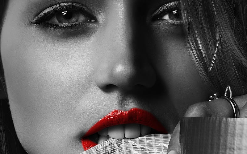 Red Lip Girl, red, lips, girls, HD wallpaper