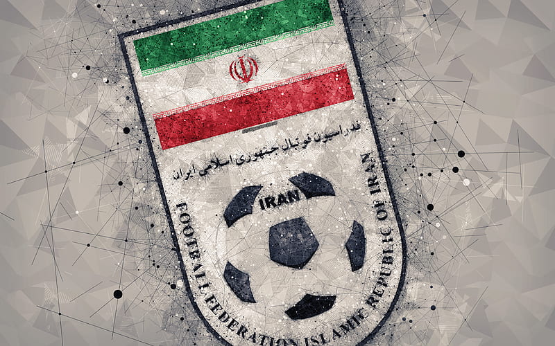 Iran national football team geometric art, logo, gray abstract background, Asian Football Confederation, Asia, emblem, Iran, football, AFC, grunge style, creative art, HD wallpaper