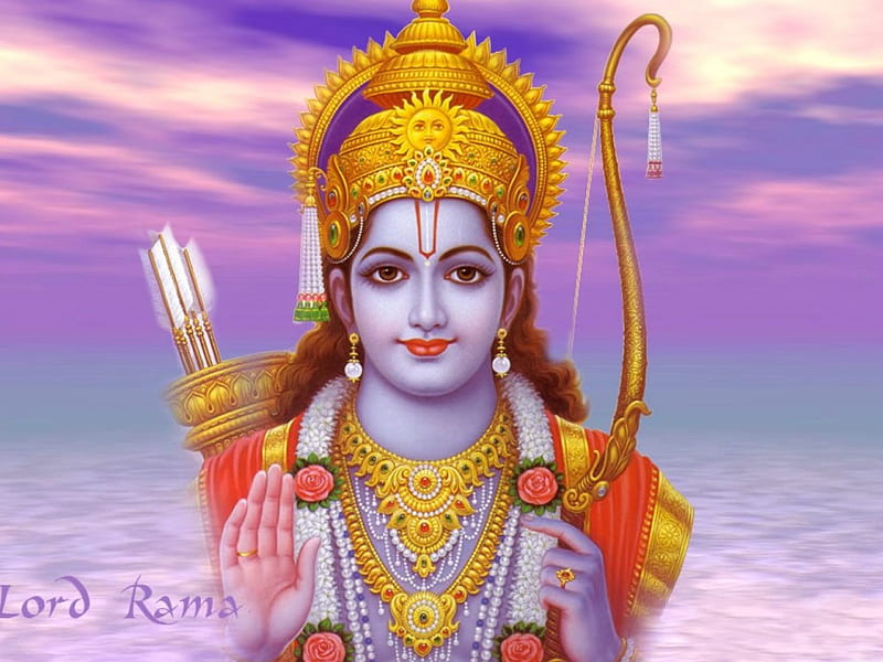 Lord Rama, indian, lord, bow, god, blue, arrows, HD wallpaper