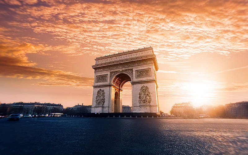 French Arc de Triomphe building sunset landscape, HD wallpaper