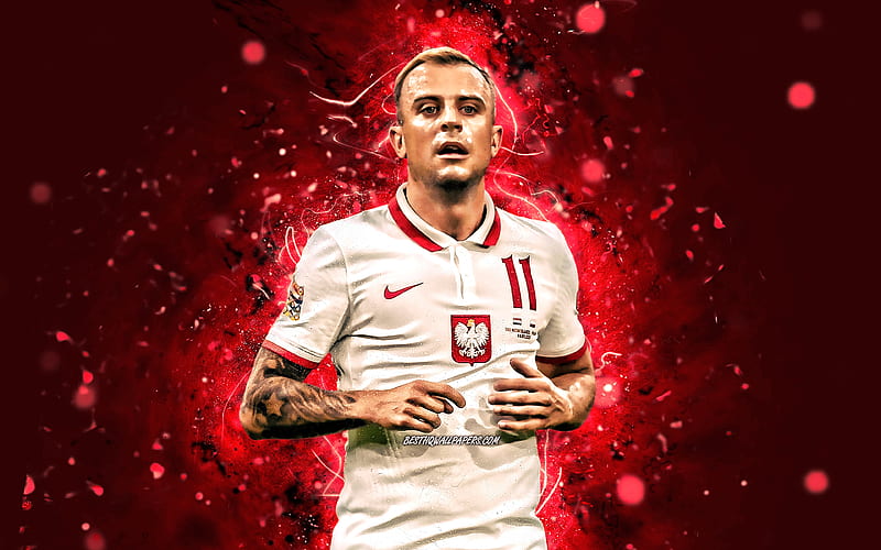 Kamil Grosicki 2020, Poland National Team, soccer, footballers, Kamil Pawel Grosicki, red neon lights, Polish football team, Kamil Grosicki, HD wallpaper